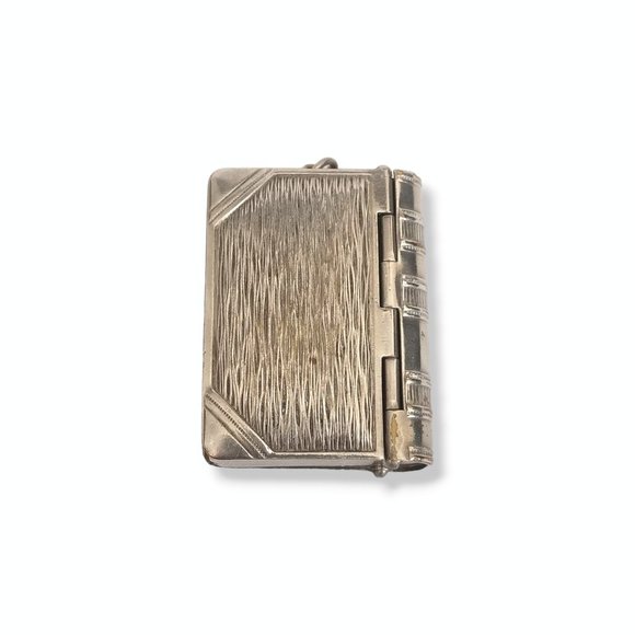 Antique 19th c. Silver Plated Book Vesta Case Pendant Engraved - Picture 8 of 13